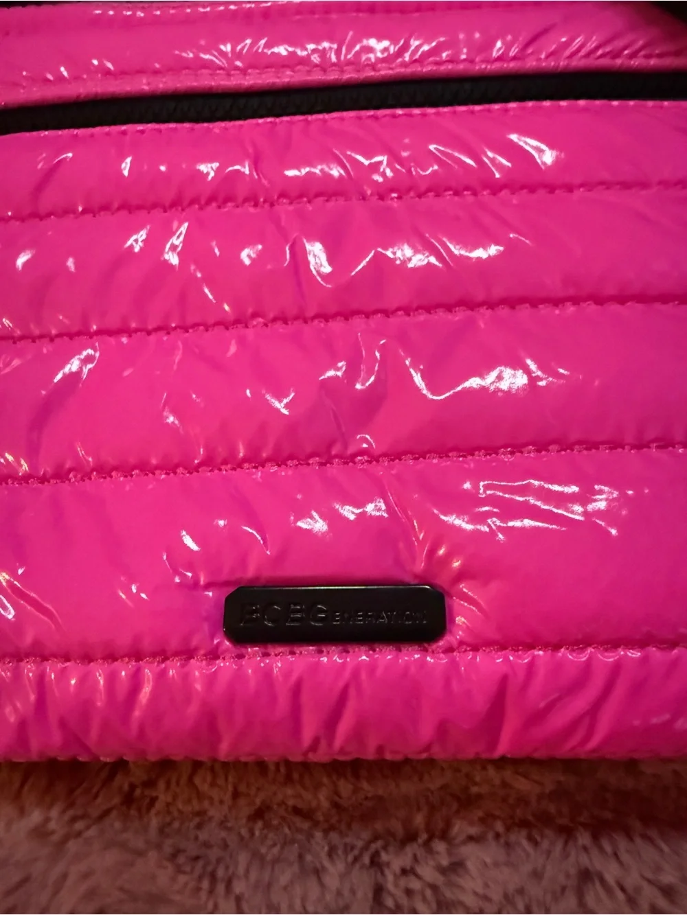 BCBGeneration Neon Pink Quilted Patent Crossbody Bag with Branded Strap